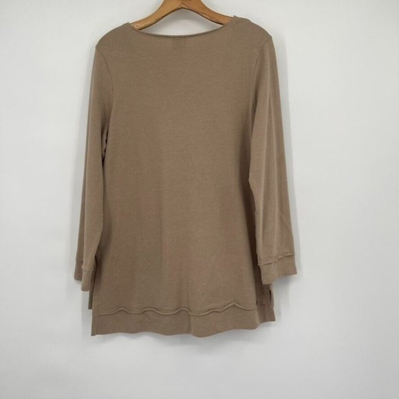 Chico’s 1 Zenergy womens Applique Top Tunic Tan Long Sleeve cotton size medium - Picture 6 of 7